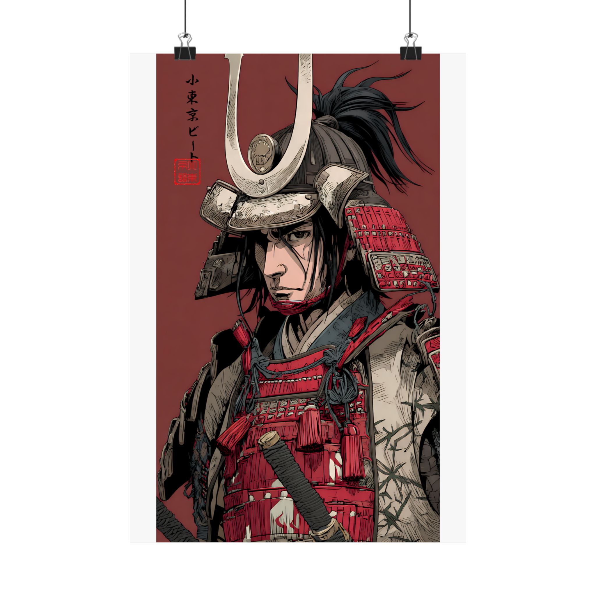 Red Samurai Wall Art Poster | Japanese Warrior Gallery Print - Image 2