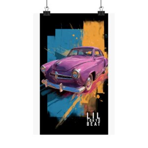 Retro Purple Classic Car Poster — Pop Art Vintage Auto Wall Decor