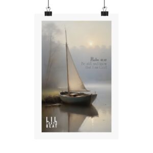 Be Still and Know — Psalm 46:10 Matte Vertical Poster (Peaceful Sailboat Christian Wall Art)