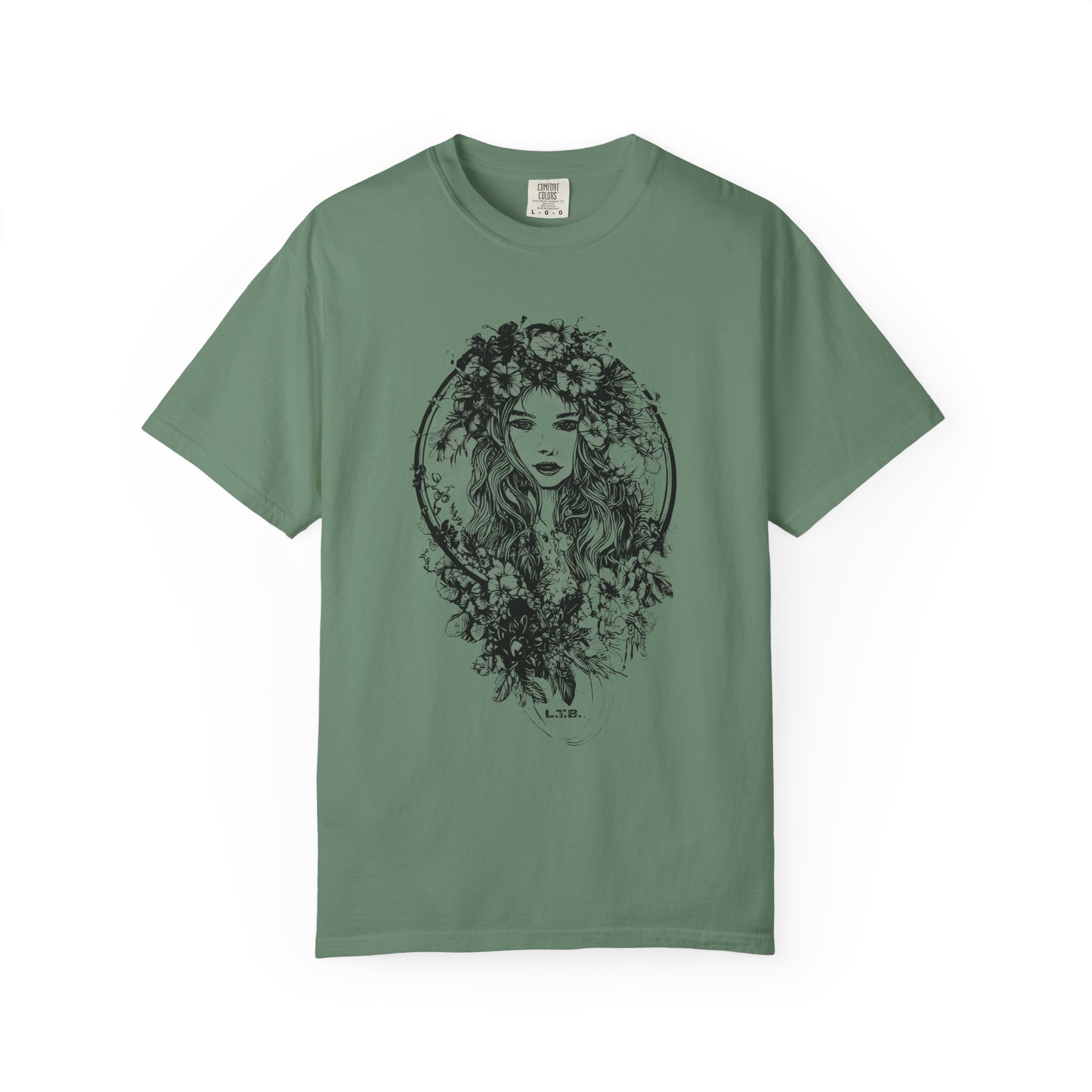 Floral Muse Portrait T-Shirt — Elegant Botanical Art Graphic Tee - Image 8