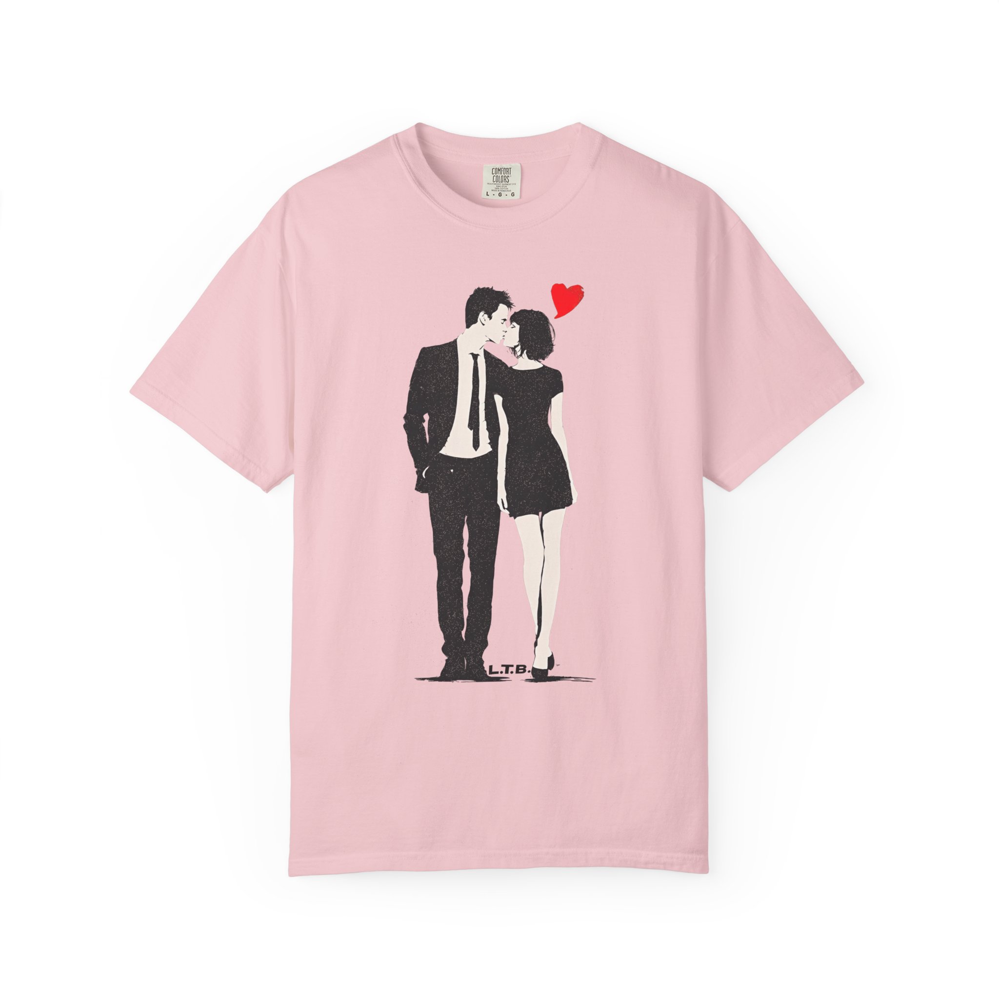 Couple Kiss T-Shirt — Retro Silhouette with Red Heart (Valentine’s Day, Romantic Tee) - Image 11
