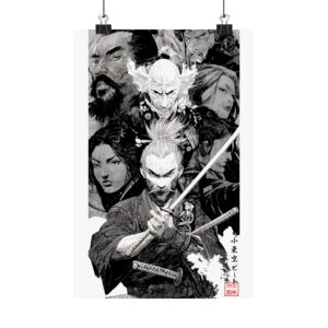 Samurai Black & White Matte Poster — Vertical Anime Warrior Art Print