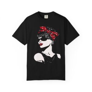 Polka-Dot Hair Bow Muse T-Shirt — Retro Feminine Street Art Tee