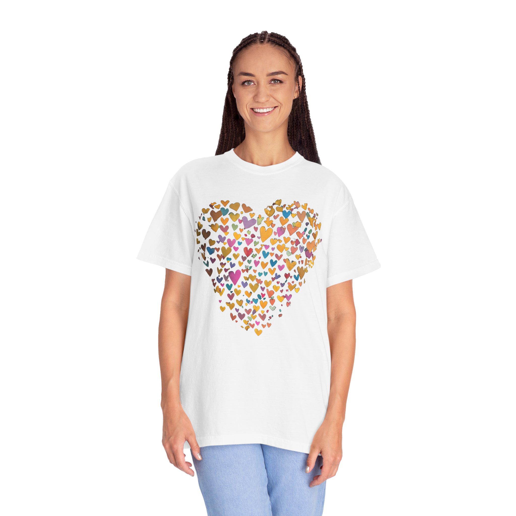 Colorful Heart Collage T-Shirt – Cute Valentine Love Art Tee Gift - Image 2