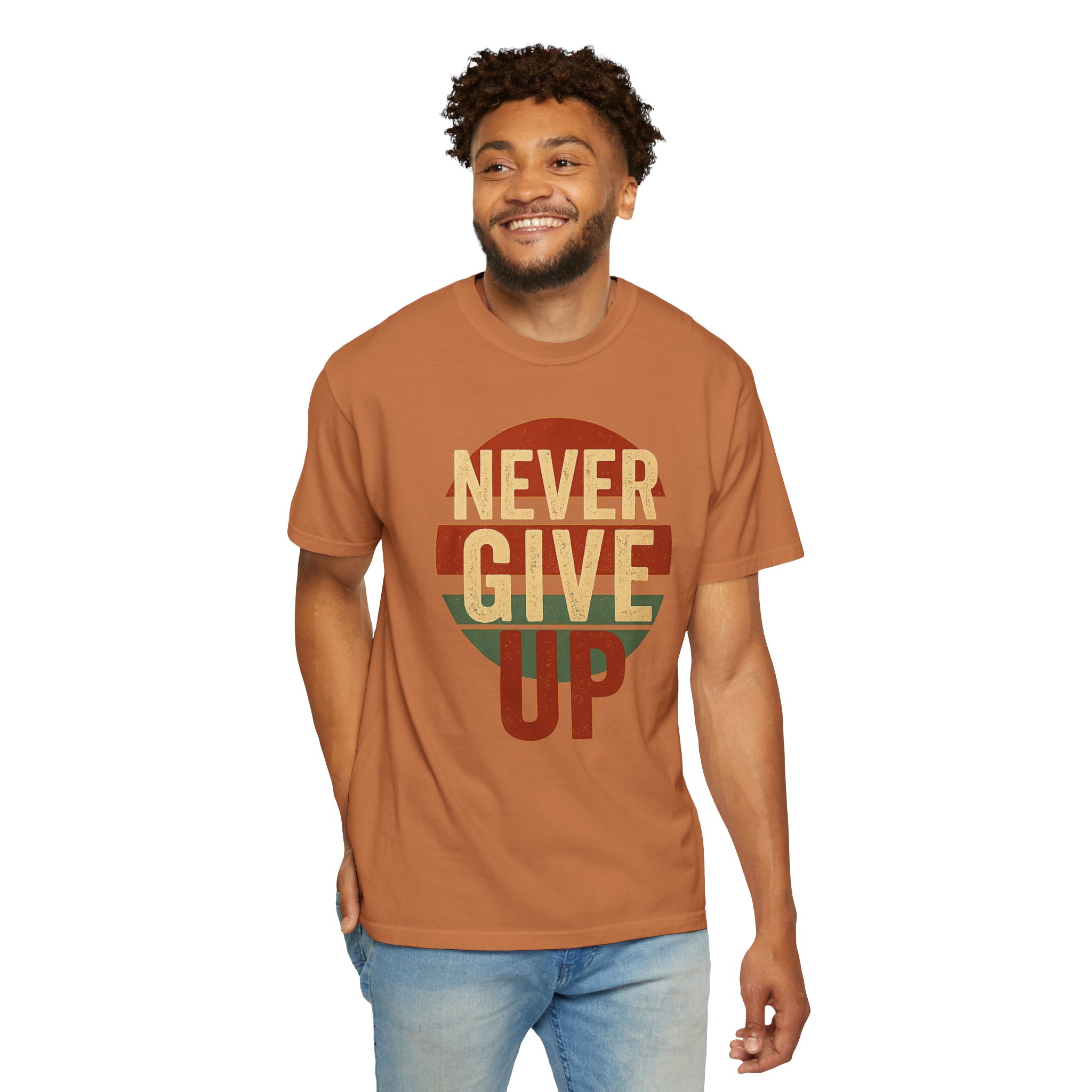Never Give Up T-Shirt — Vintage Striped Motivational Tee - Image 2