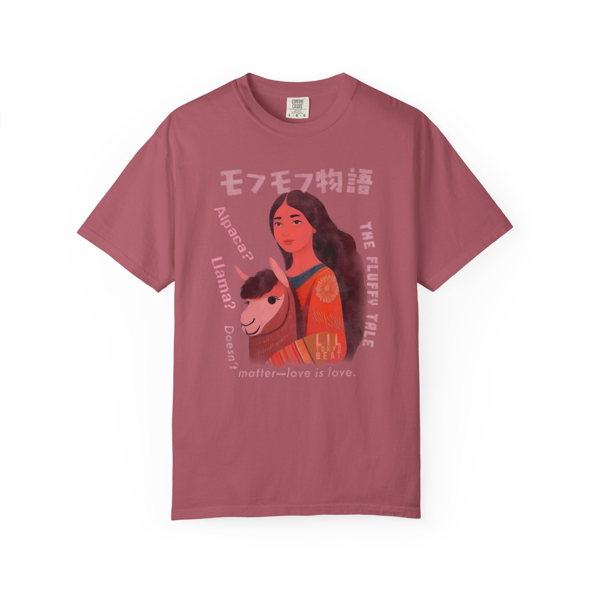 Fluffy Alpaca Llama Girl T-Shirt, Love Is Love Tee, Cute Animal Lover Top, Kawaii Graphic Shirt, Japanese Inspired Design, t0