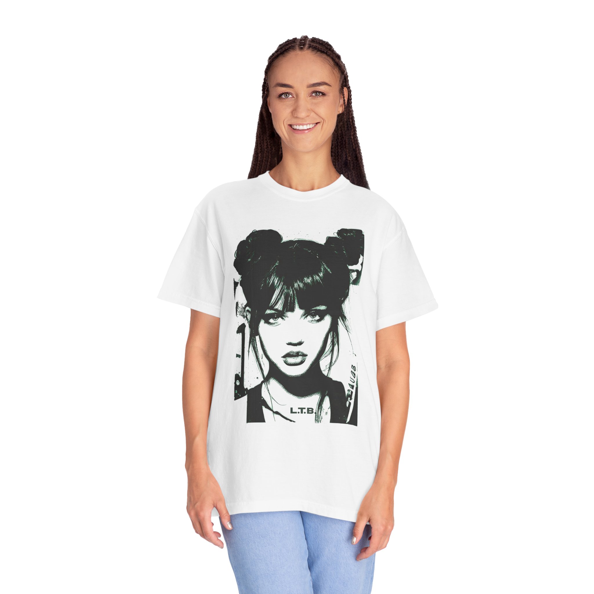 Graphic Portrait T‑Shirt — Black & White Femme Art Tee - Image 2