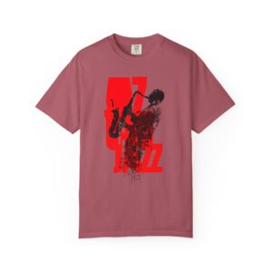 Jazz Saxophone T-Shirt – Bold Red Music Graphic Tee