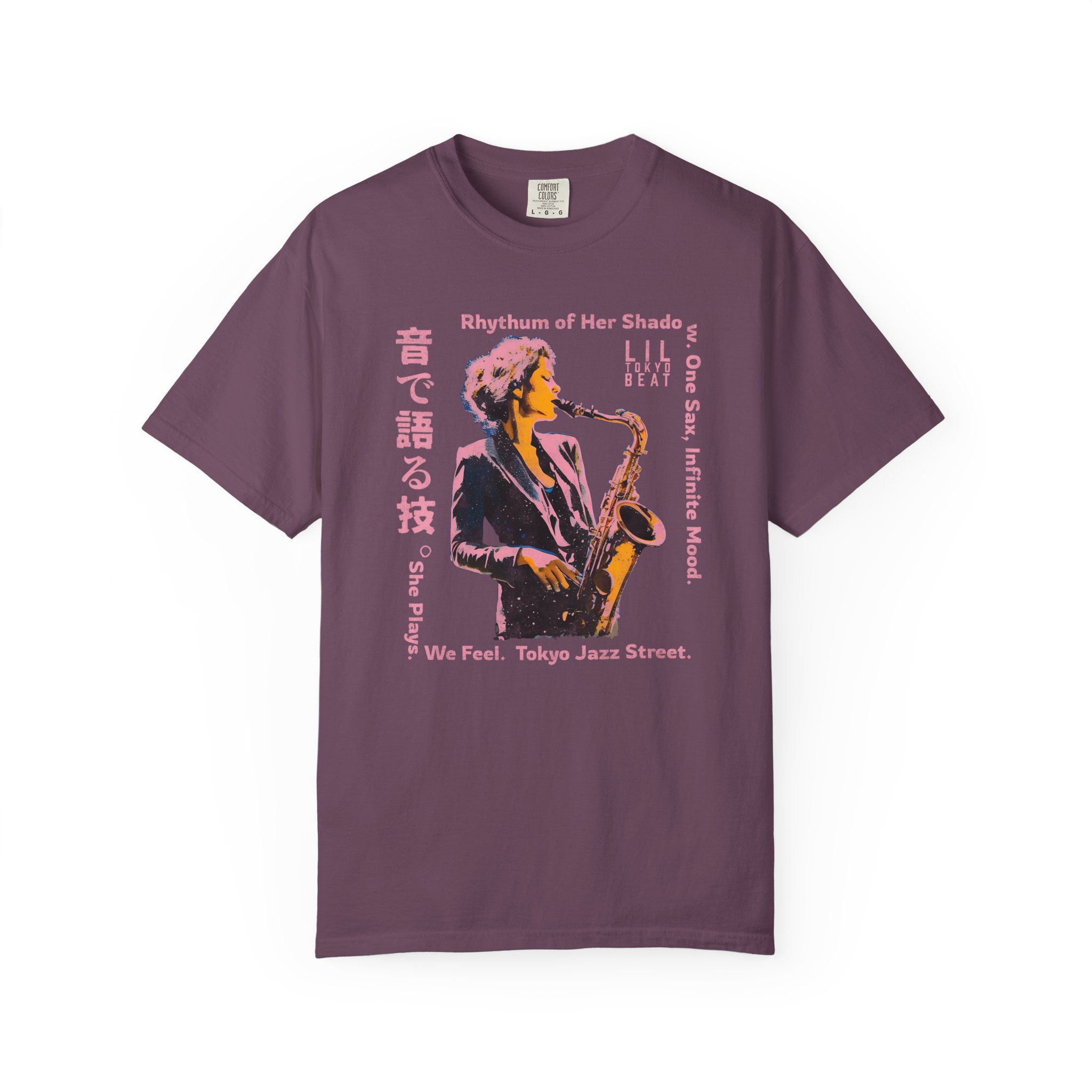 Saxophone Graphic Tee, Unisex Jazz T-shirt, Tokyo Urban Music Shirt, Japanese Design Top, Garment-Dyed Cotton Clothing, t0 - Image 6