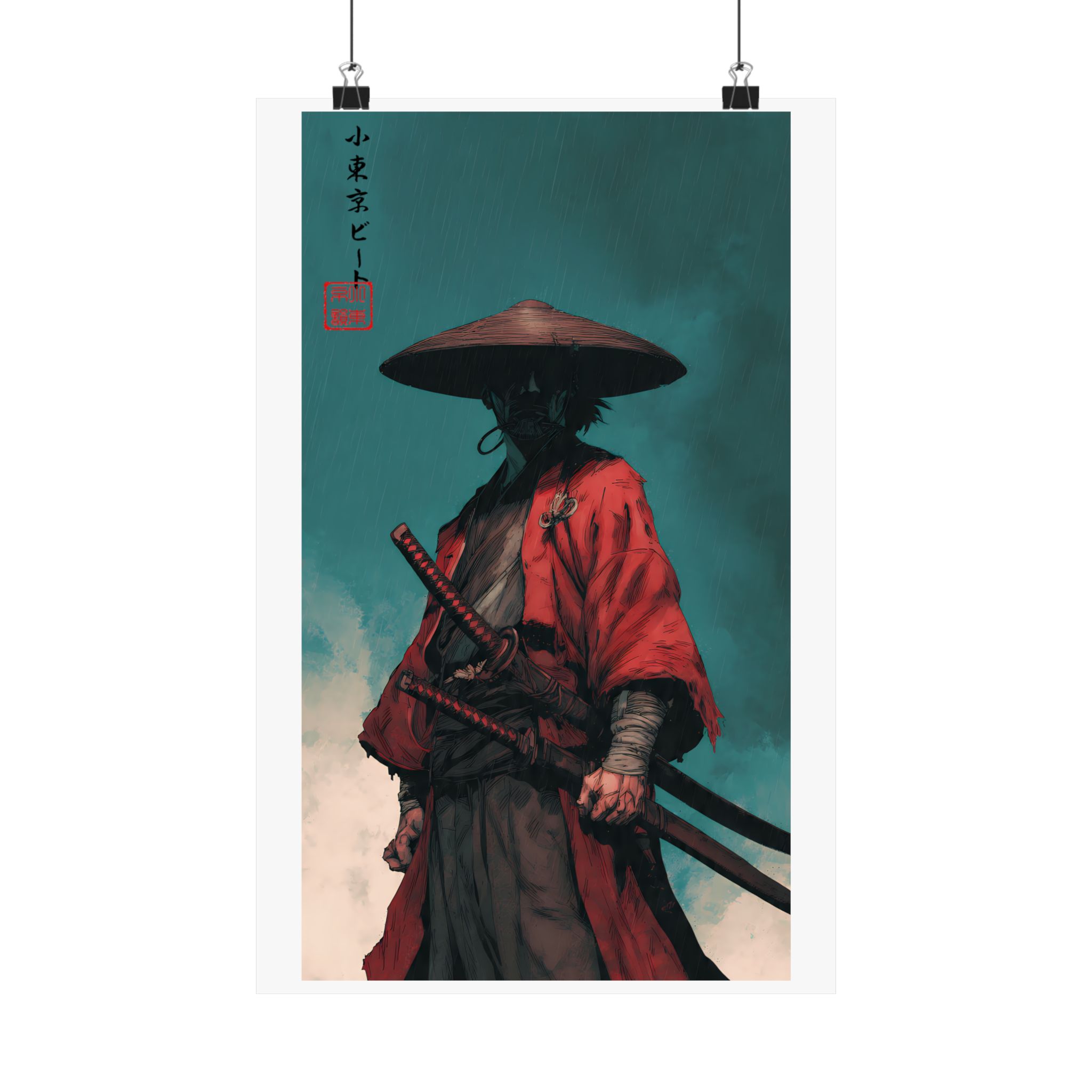 Red Ronin Samurai Poster — Rain-Soaked Warrior Art Print - Image 3