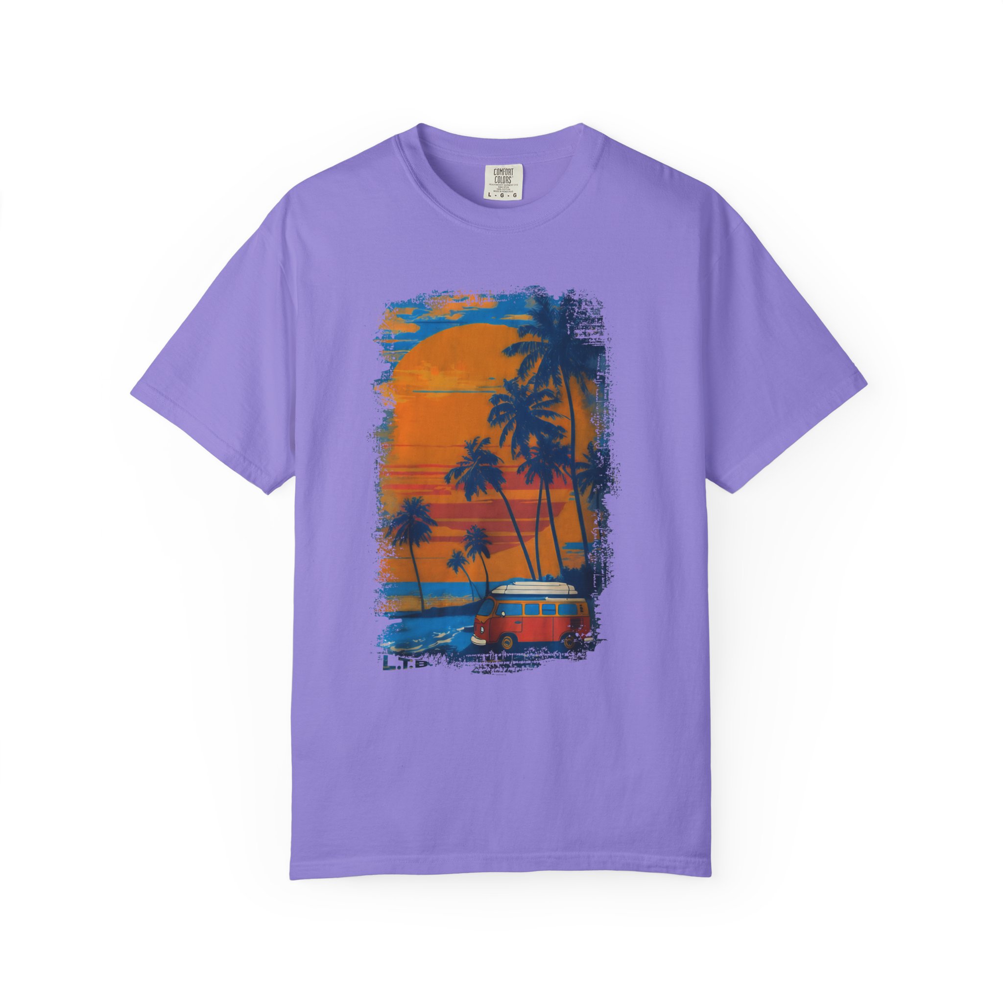 Sunset Beach Van Graphic Tee | Retro Coastal Palm Art T-Shirt - Image 11