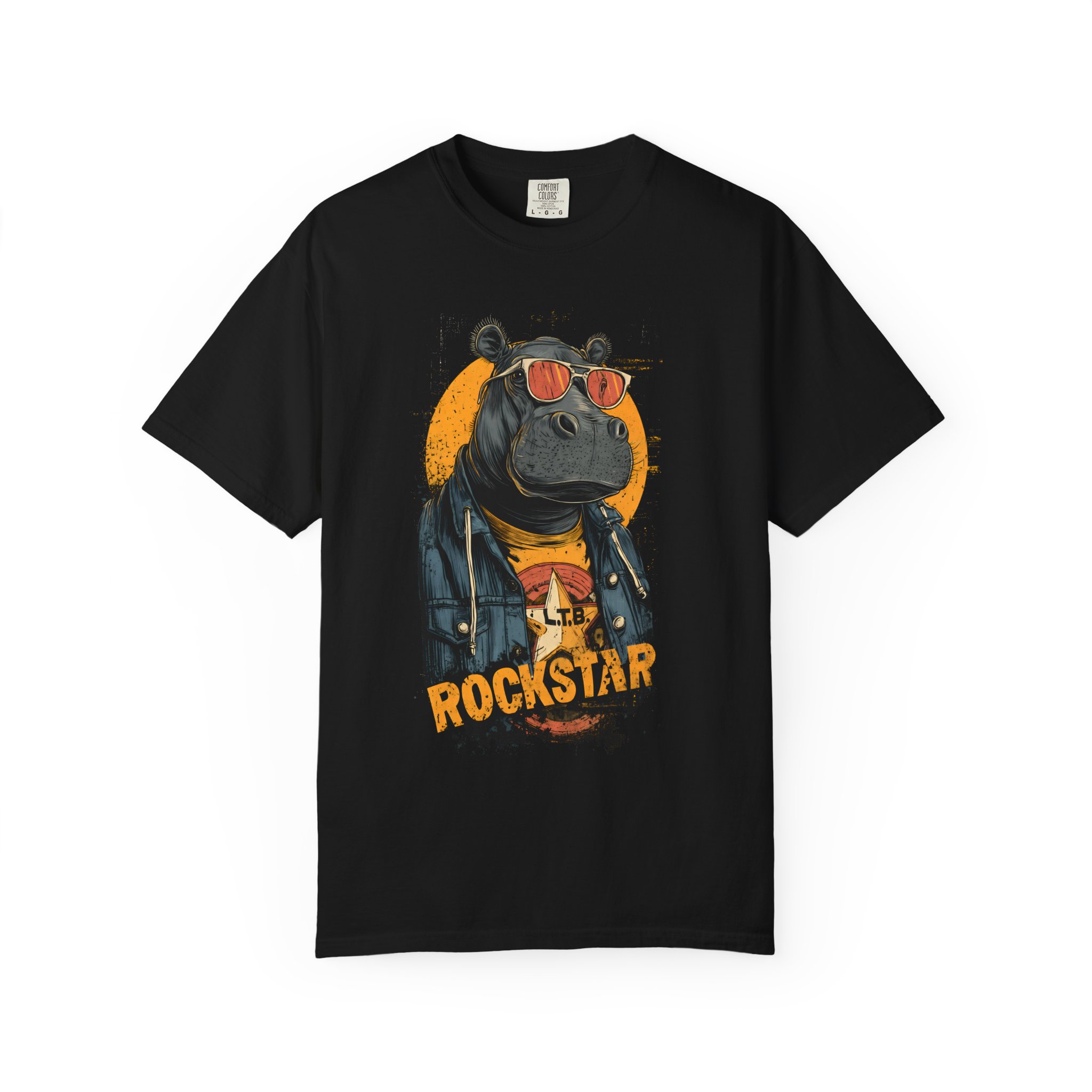 Rockstar Hippo Graphic T-Shirt — Cool Animal Music Tee