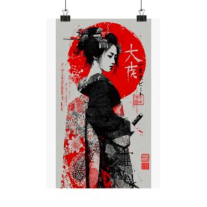 Wakizashi Geisha Matte Vertical Poster — Japanese Red Sun Wall Art