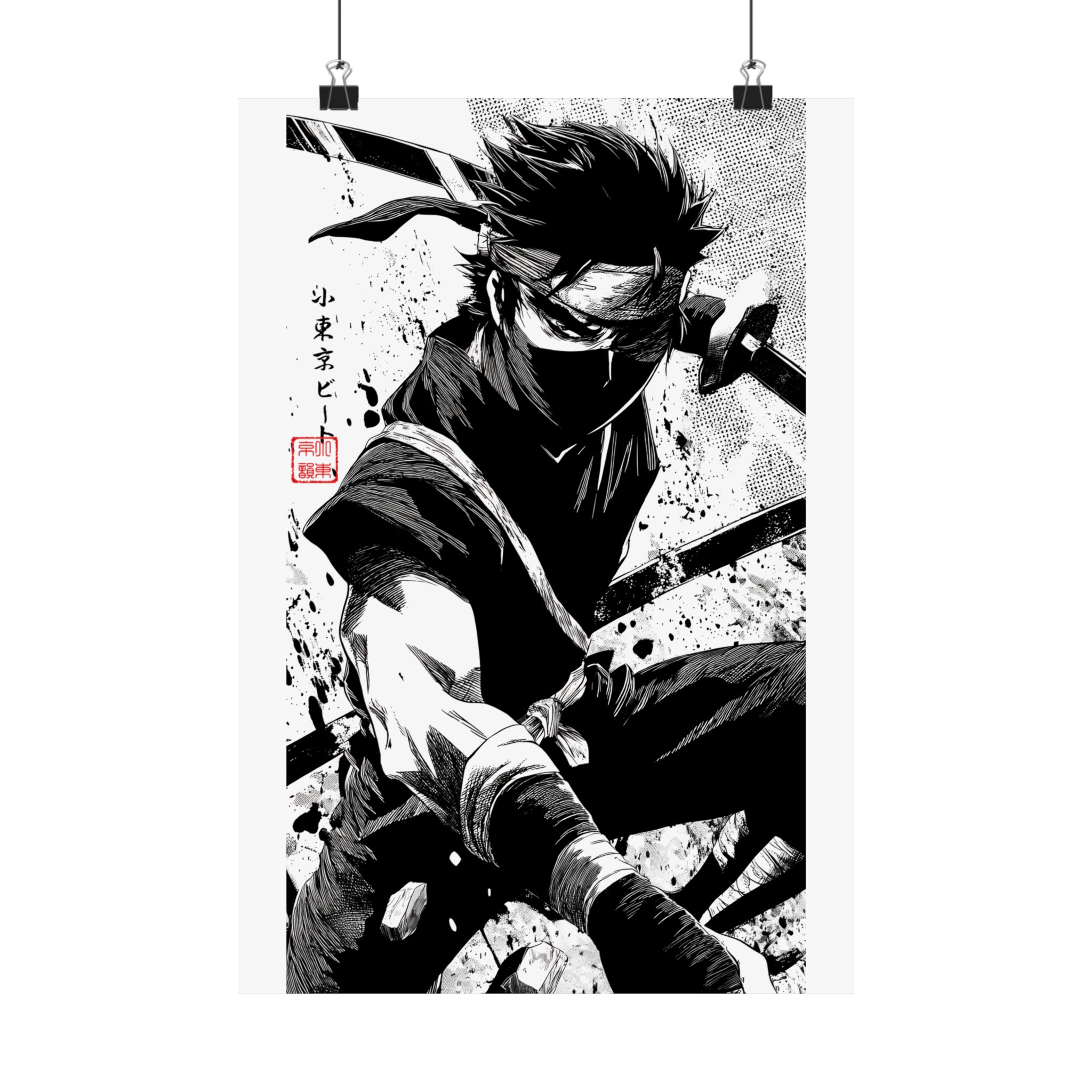 Ninja Black & White Matte Vertical Poster — Japanese Warrior Art Print - Image 3