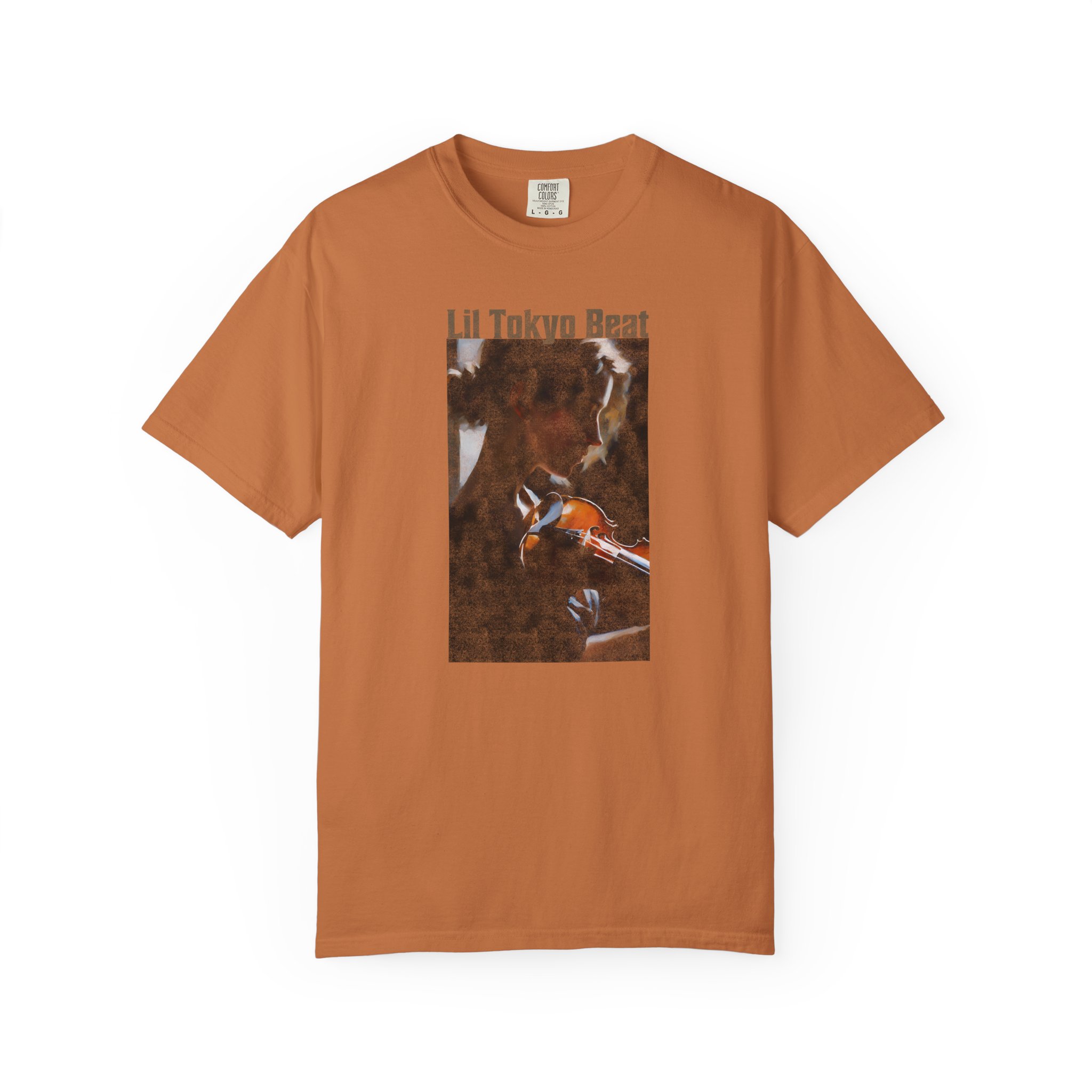 Lil Tokyo Beat Violin Art Tee, grunge Rust Color t-shirts, Emotional Music-Inspired Streetwear, Everyday Wear, t0