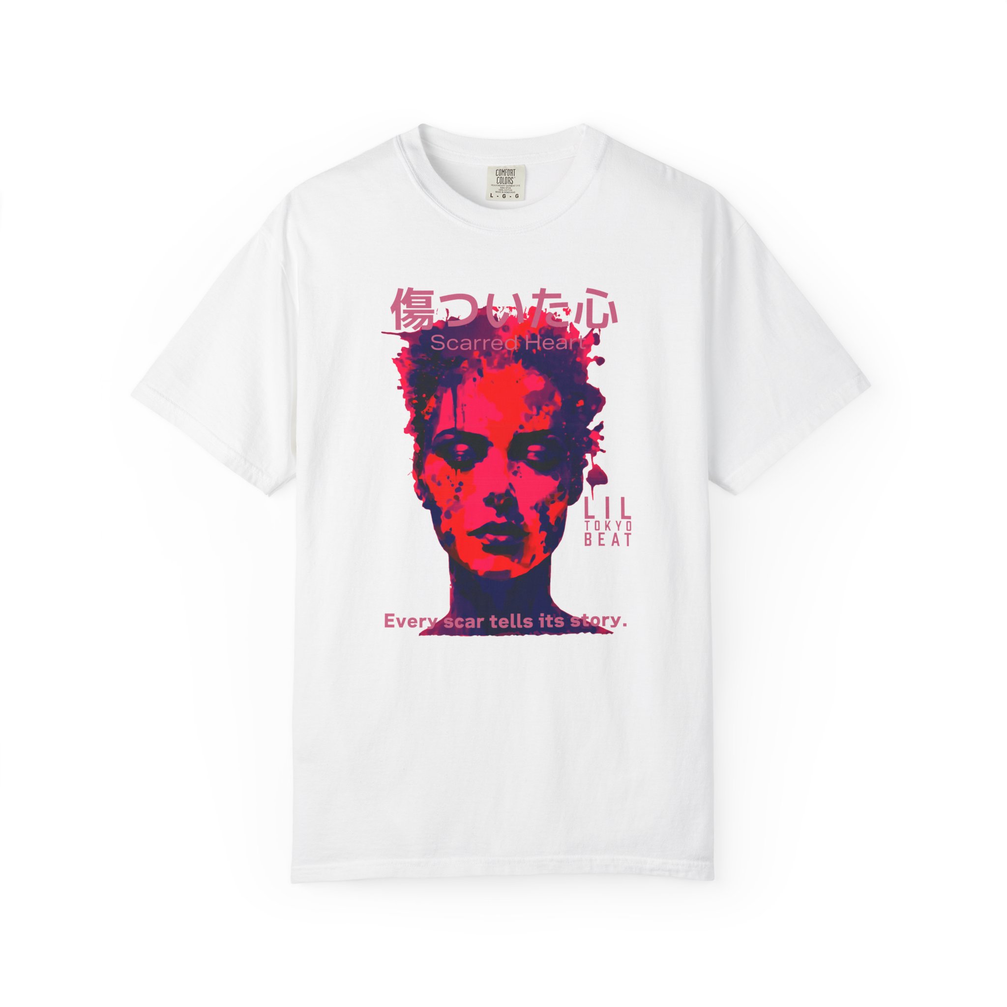 Scarred Heart Japanese Kanji T-Shirt - Inspirational Graphic Tee for Women, Unisex Tee, Bilingual Graphic Shirt, Kanji Script Tee. t7 - Image 2