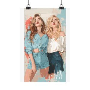 Modern Fashion Illustration Matte Poster | Chic Stylish Twin Models Wall Art Decor