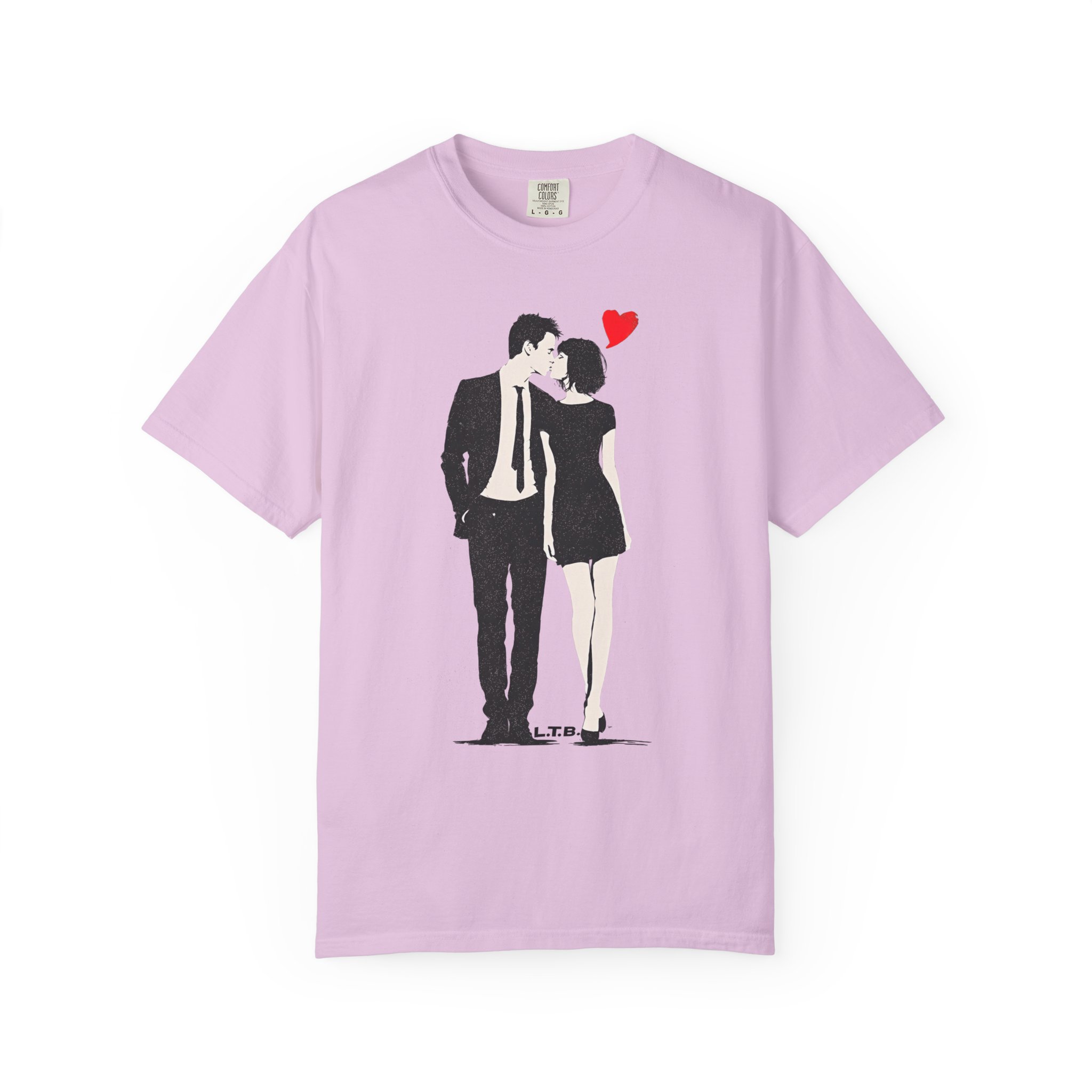 Couple Kiss T-Shirt — Retro Silhouette with Red Heart (Valentine’s Day, Romantic Tee) - Image 10