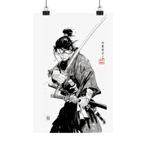 Samurai Ink Art Poster — Monochrome Matte Vertical Print