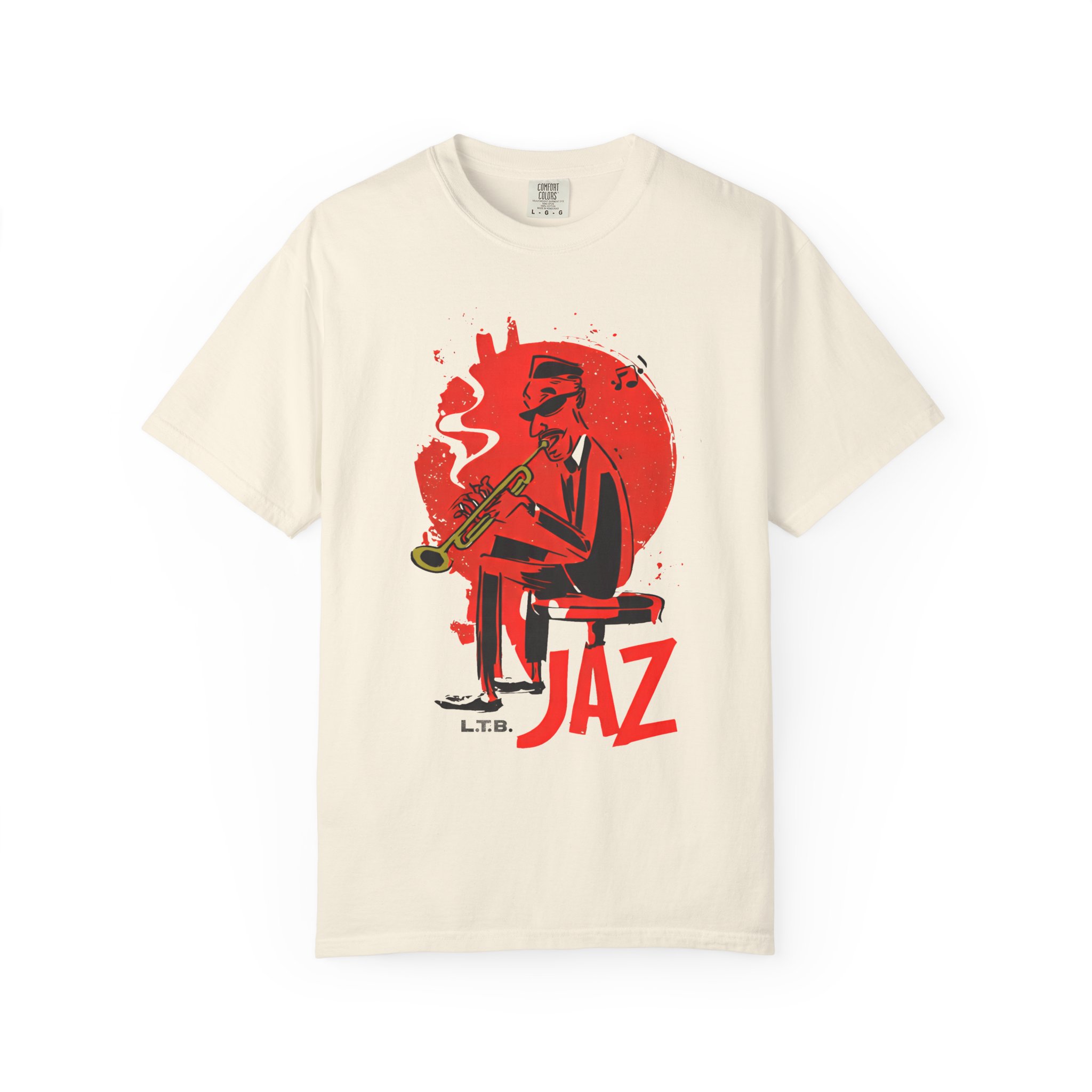 Smoky Jazz Trumpet T-Shirt — Red Circle Modern Music Art Tee - Image 3