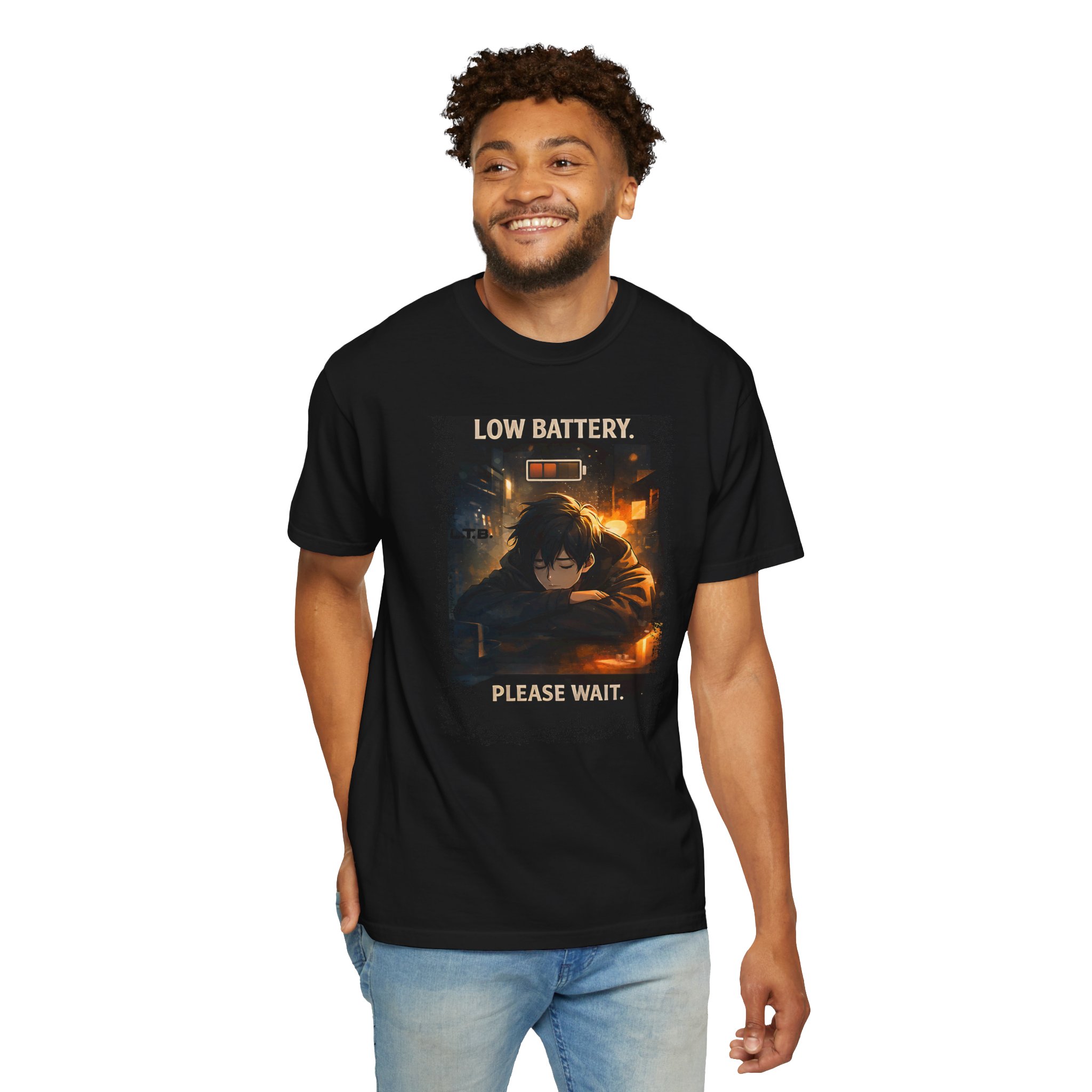 Low Battery Please Wait T-Shirt — Moody Anime Graphic Tee - Image 2