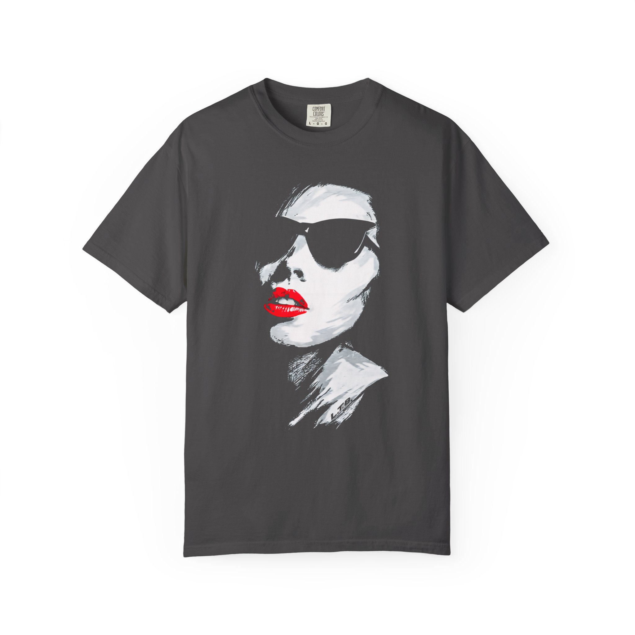Graphic T-Shirt — Chic Woman Portrait with Red Lips
