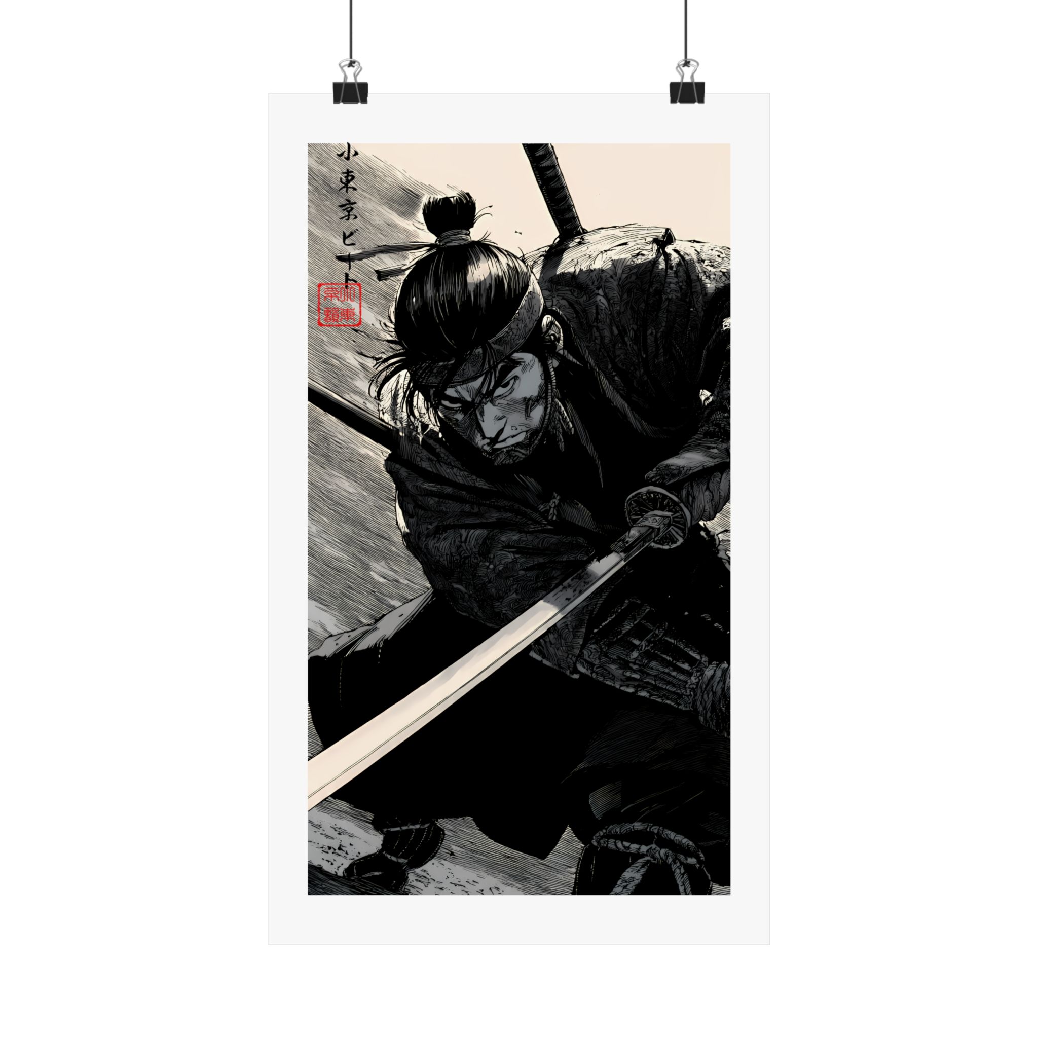Samurai Warrior Matte Vertical Poster — Japanese Ink Brush Art Print - Image 2