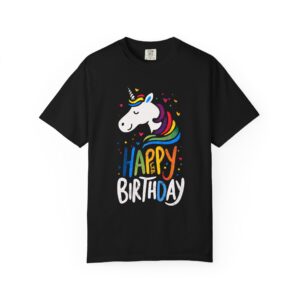 Unicorn Happy Birthday T-Shirt — Colorful Celebration Graphic Tee