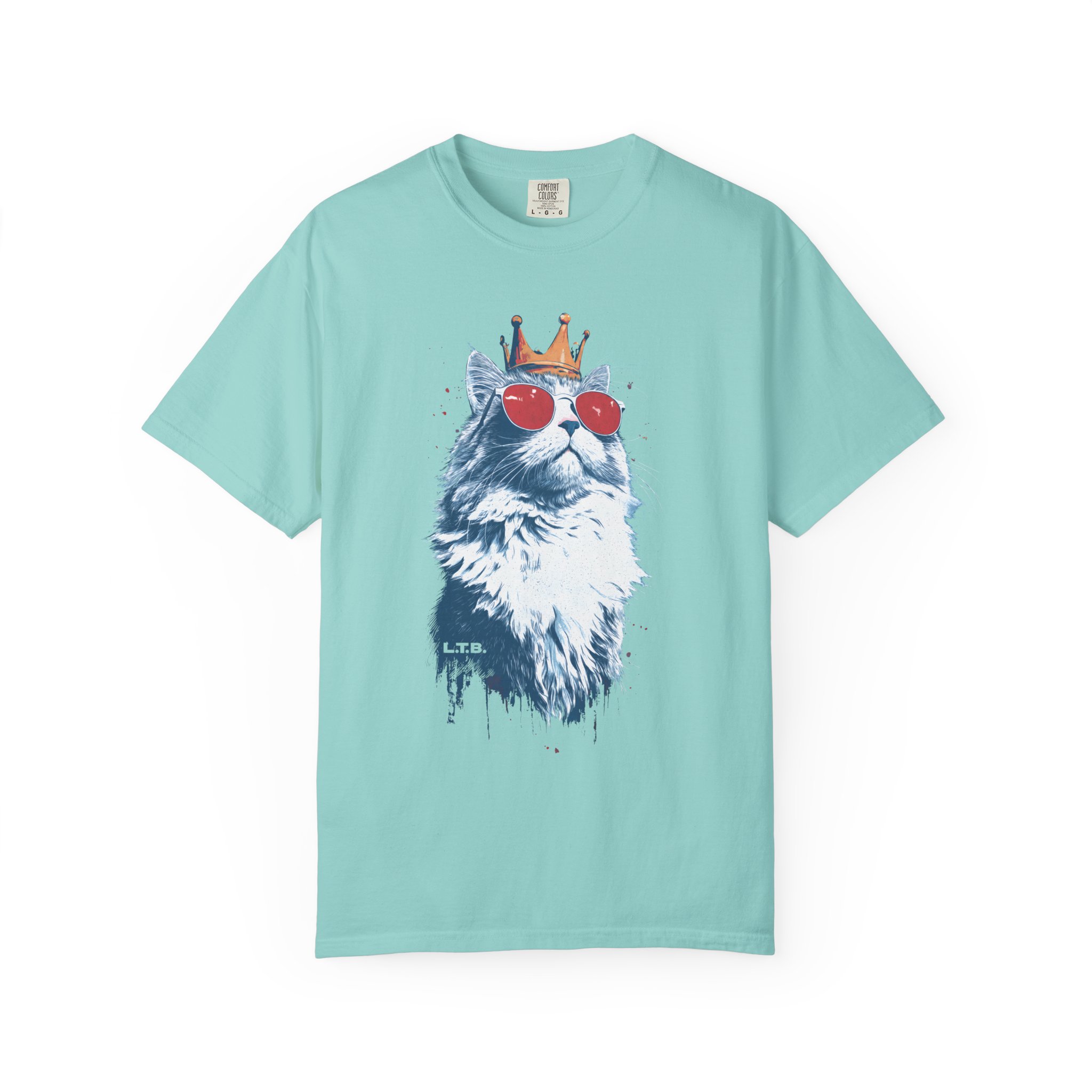 Cat King T-Shirt — Regal Cat with Crown & Sunglasses Graphic Streetwear Tee - Image 5
