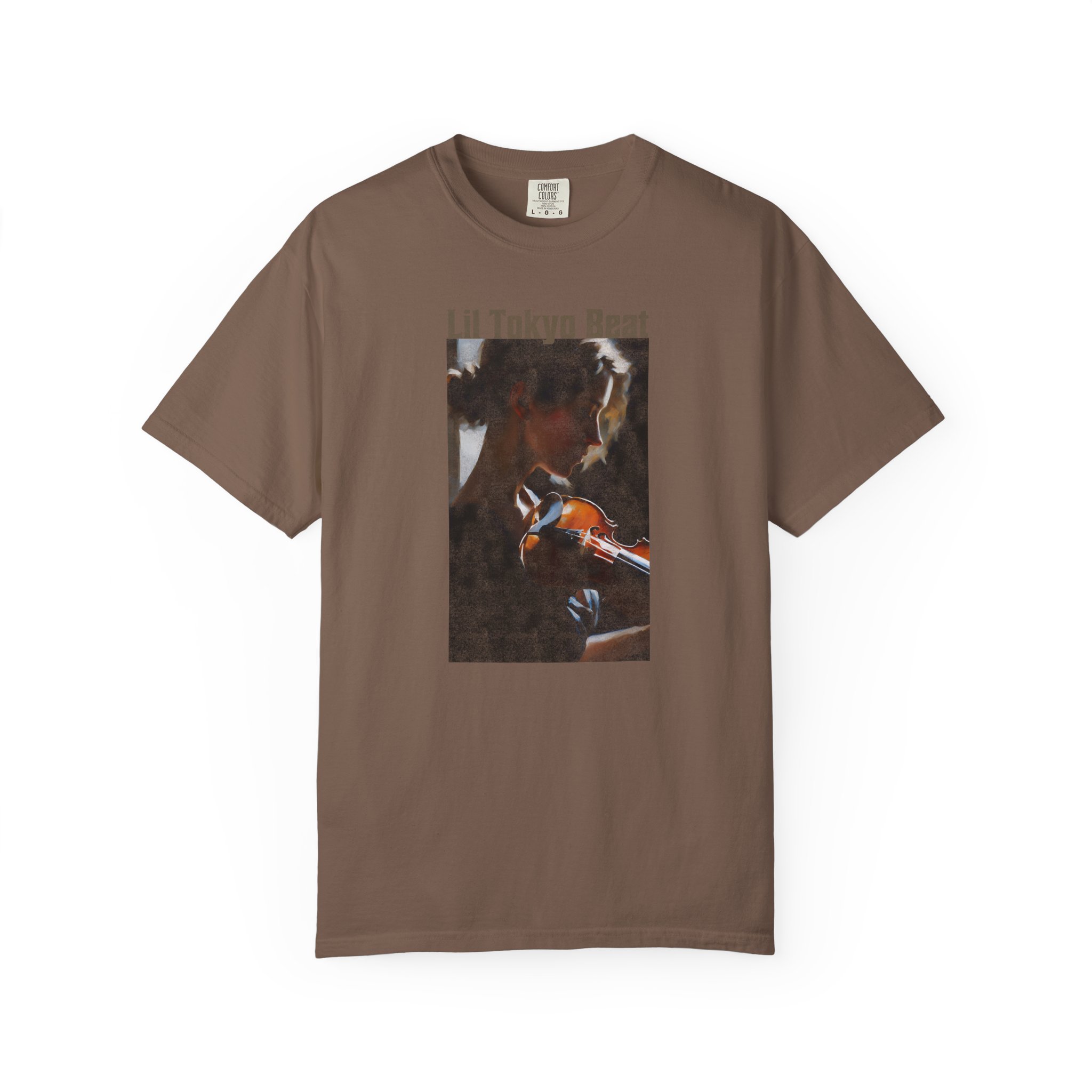 Lil Tokyo Beat Violin Art Tee, grunge Rust Color t-shirts, Emotional Music-Inspired Streetwear, Everyday Wear, t0 - Image 2
