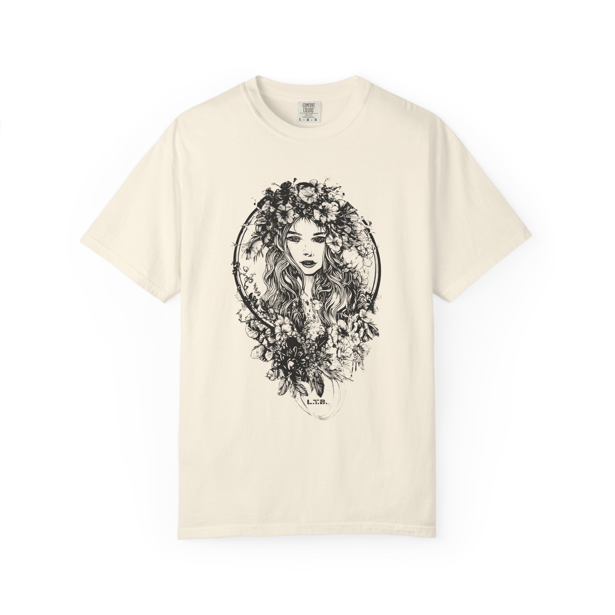 Floral Muse Portrait T-Shirt — Elegant Botanical Art Graphic Tee - Image 3