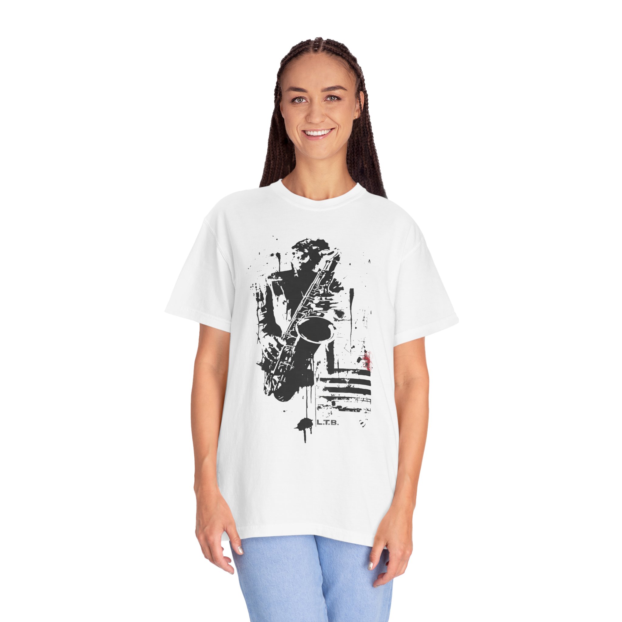 Abstract Jazz Saxophone Music T-Shirt — Expressive Sax Graphic Tee - Image 2