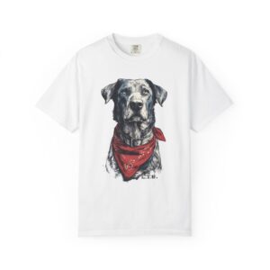 Dog Portrait T-Shirt — Black Lab with Red Bandana Graphic