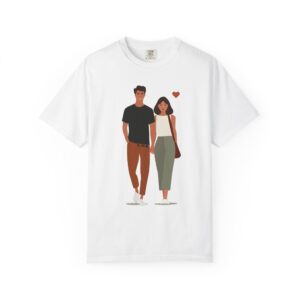 Couple Walking Illustration T-Shirt — Minimal Romantic Valentine Tee for Couples & Date Nights