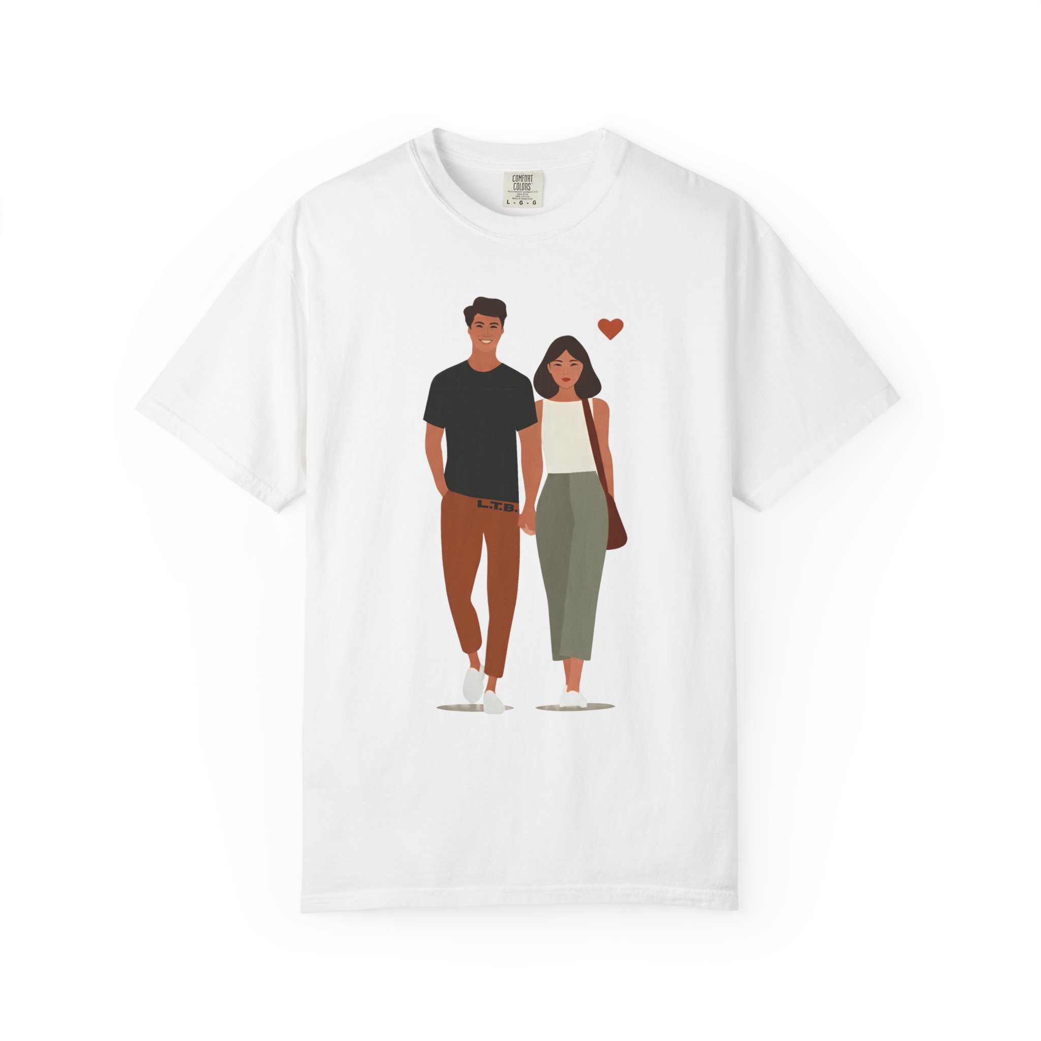 Couple Walking Illustration T-Shirt — Minimal Romantic Valentine Tee for Couples & Date Nights