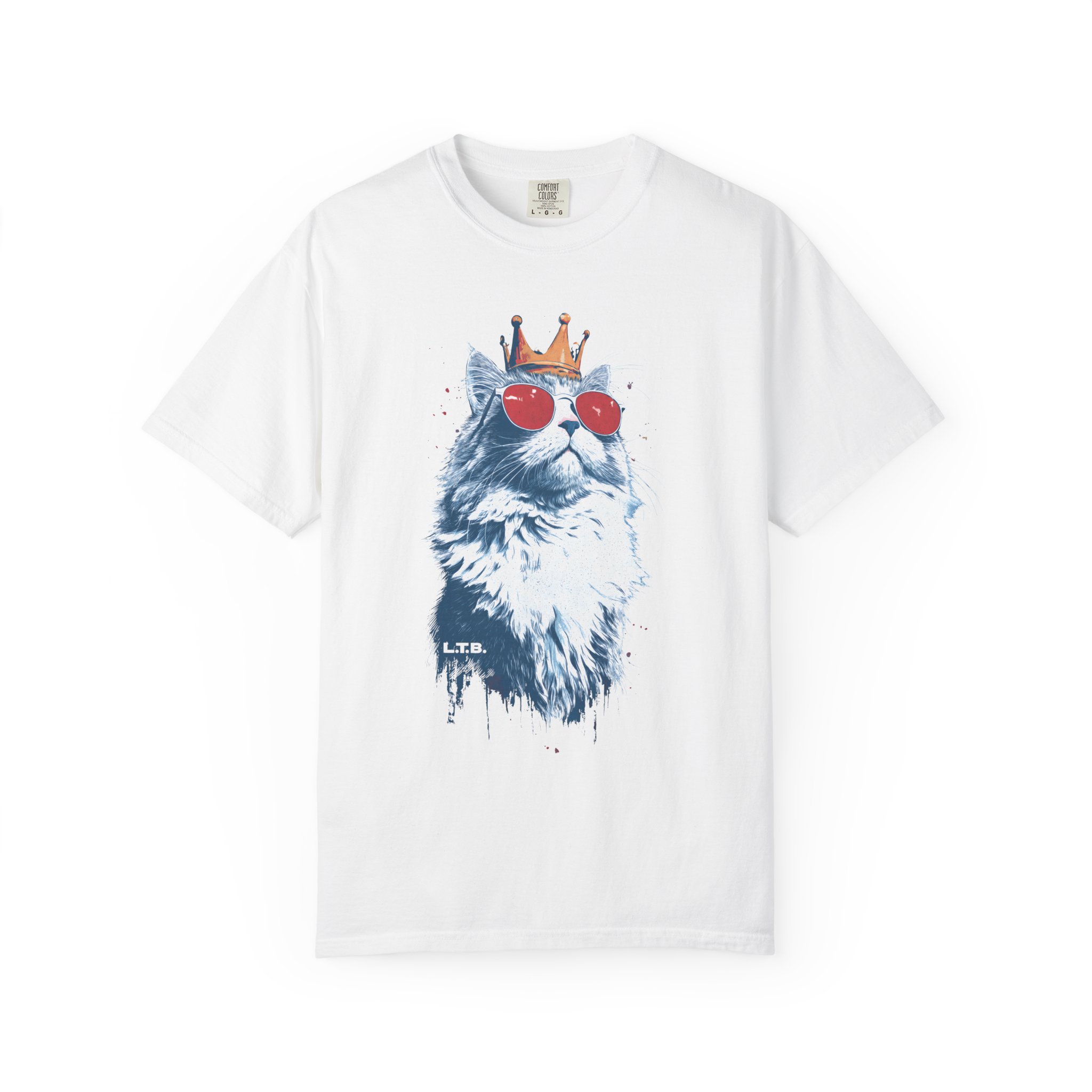 Cat King T-Shirt — Regal Cat with Crown & Sunglasses Graphic Streetwear Tee