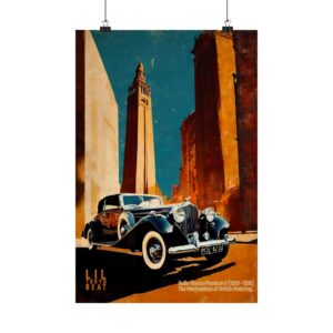 Rolls-Royce Phantom II (1929–1936), Vintage Classic Car Poster — Retro Travel Matte Vertical Print