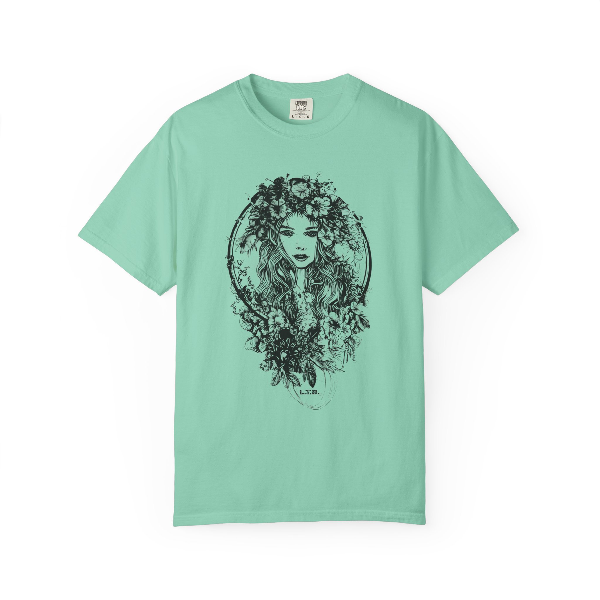 Floral Muse Portrait T-Shirt — Elegant Botanical Art Graphic Tee - Image 6