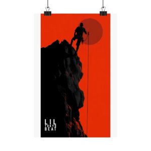 Rock Climber Silhouette Matte Wall Art | Bold Red Adventure Poster