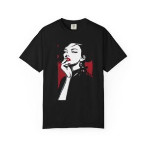 Noir Muse Portrait Tee — Elegant Pop Art Fashion Streetwear Shirt