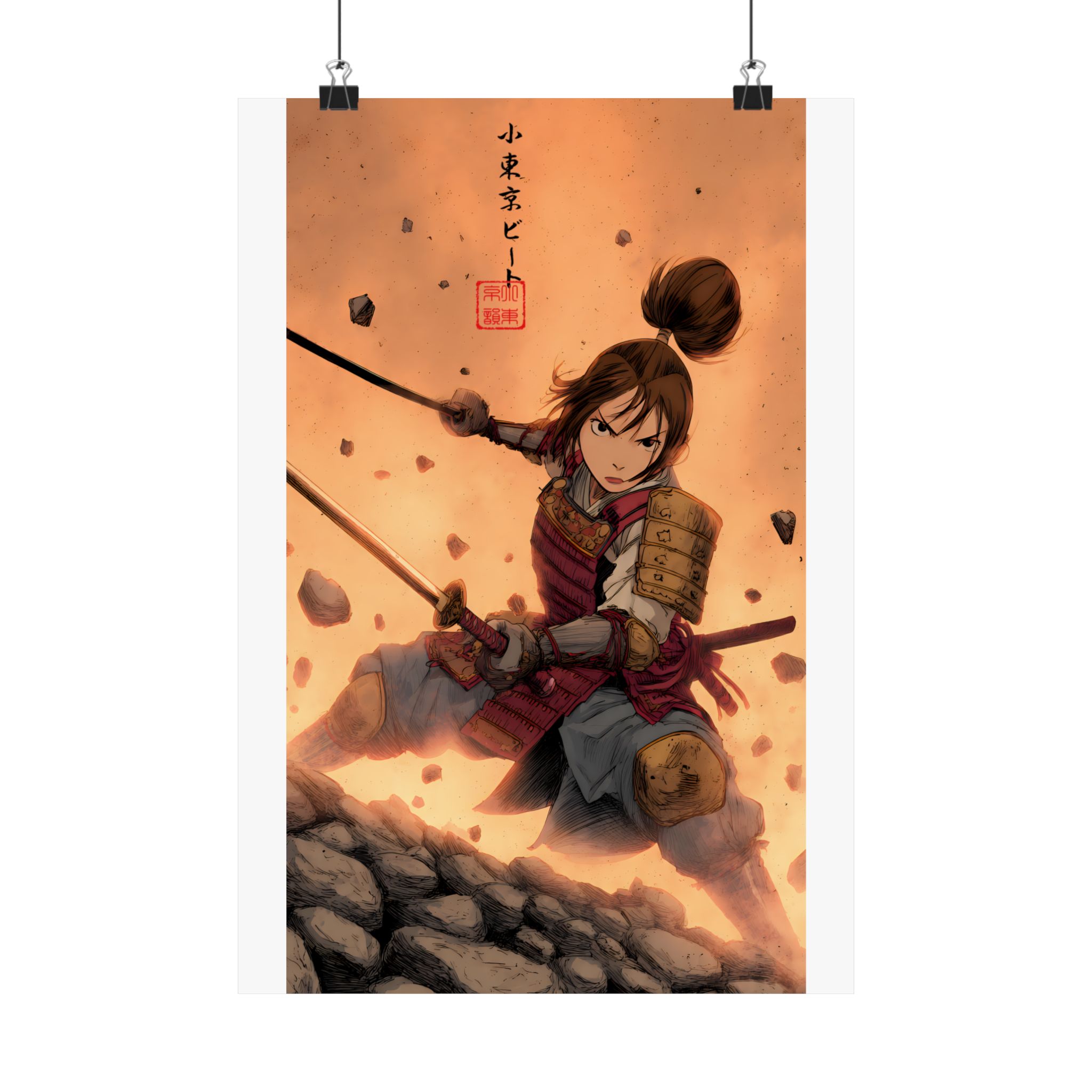 Samurai Girl Battle Matte Poster — Anime Warrior Action Vertical Wall Art - Image 2