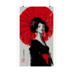 Red Umbrella Japanese Art Poster – Modern Geisha Wall Print
