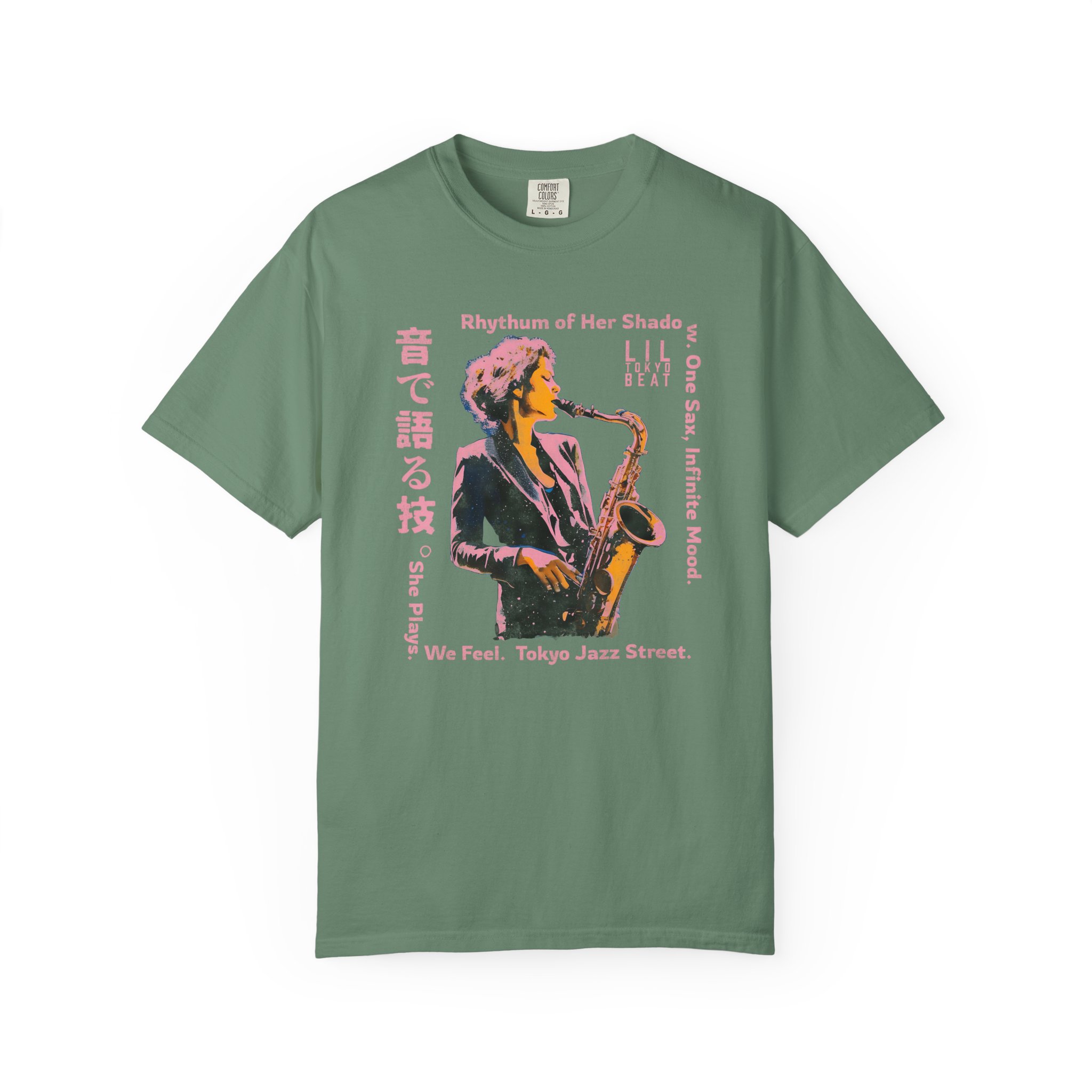 Saxophone Graphic Tee, Unisex Jazz T-shirt, Tokyo Urban Music Shirt, Japanese Design Top, Garment-Dyed Cotton Clothing, t0 - Image 10
