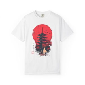 Pagoda Sunset T-Shirt — Japanese Red Sun Temple Graphic Tee