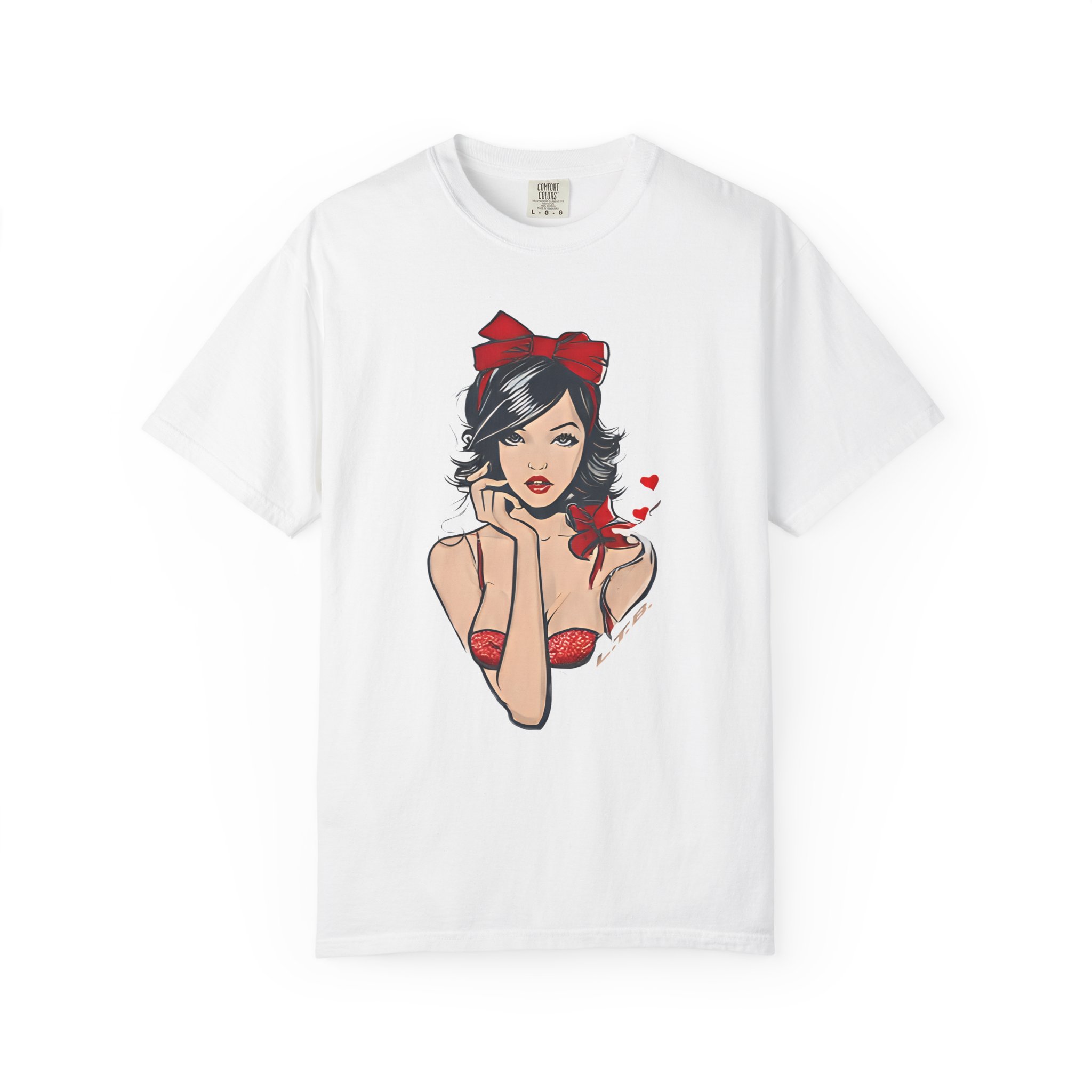 Valentine Pin-Up Girl Tee – Retro Romantic Vintage Art with Red Ribbon T-Shirt