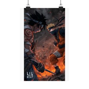 Epic Ninja Samurai Showdown Matte Poster — Anime Style Warrior Vertical Print