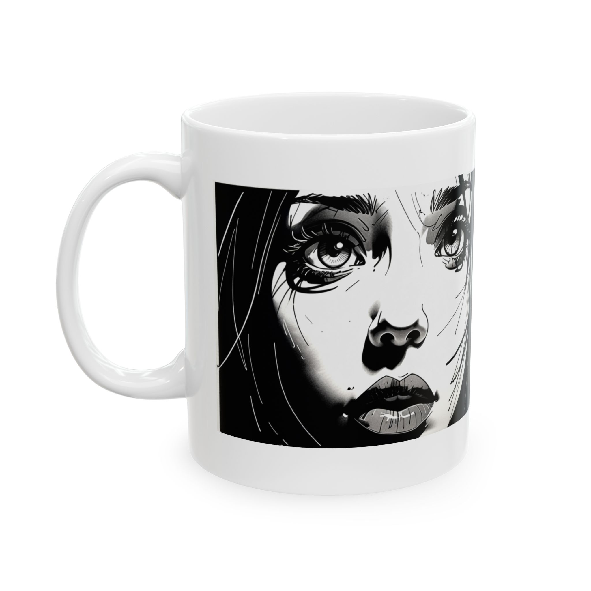 Young Female Face, Black and White, Artistic Ceramic Mug with Inspirational Quote, Unique Coffee Cup, Gift for Friends, - Image 3