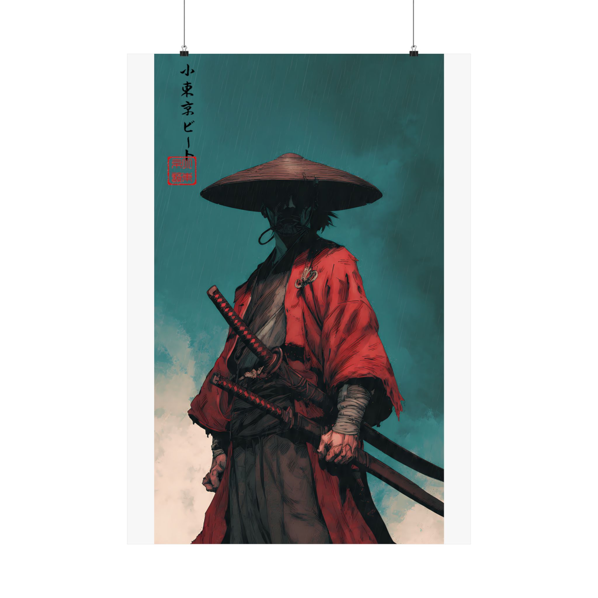 Red Ronin Samurai Poster — Rain-Soaked Warrior Art Print - Image 12