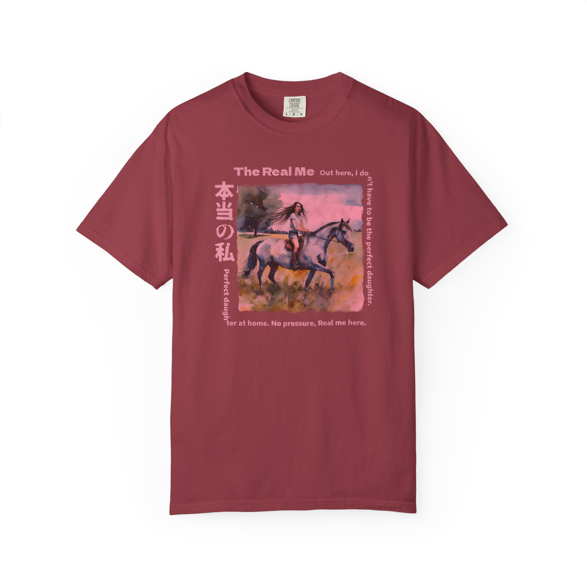 Real Me Japanese Text Artistic T-Shirt, Horse Lover Gift for Girls, Unisex Tee, Garment-Dyed Shirt, t0 - Image 15