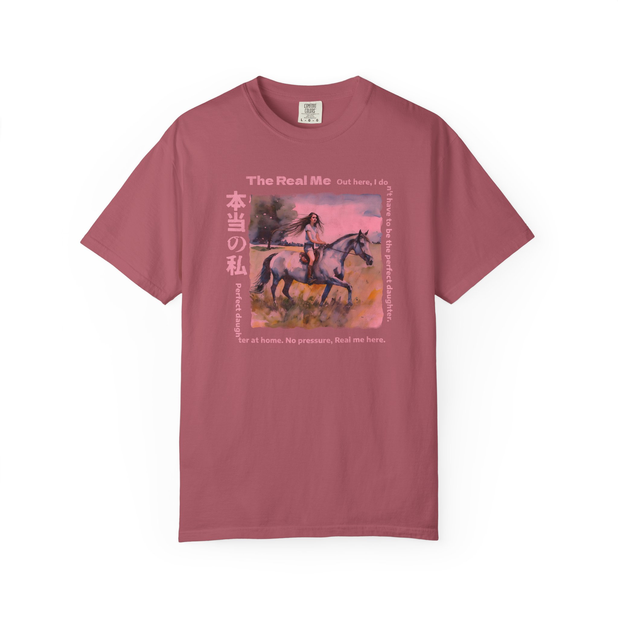 Real Me Japanese Text Artistic T-Shirt, Horse Lover Gift for Girls, Unisex Tee, Garment-Dyed Shirt, t0 - Image 3